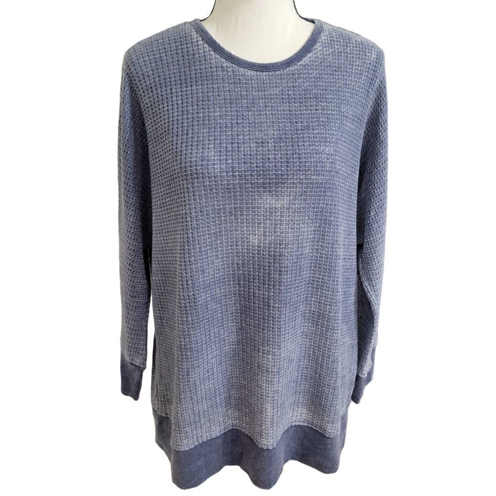 Stitch Star Size L Waffle Knit Soft Thermal Gray Long Sleeve Top New